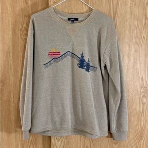 Angels Tan Fleece Lined Mountain Graphic Crewneck Oversized Sweatshirt